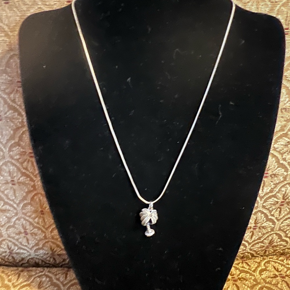 16” Sterling silver snake chain necklace with palm tree pendant